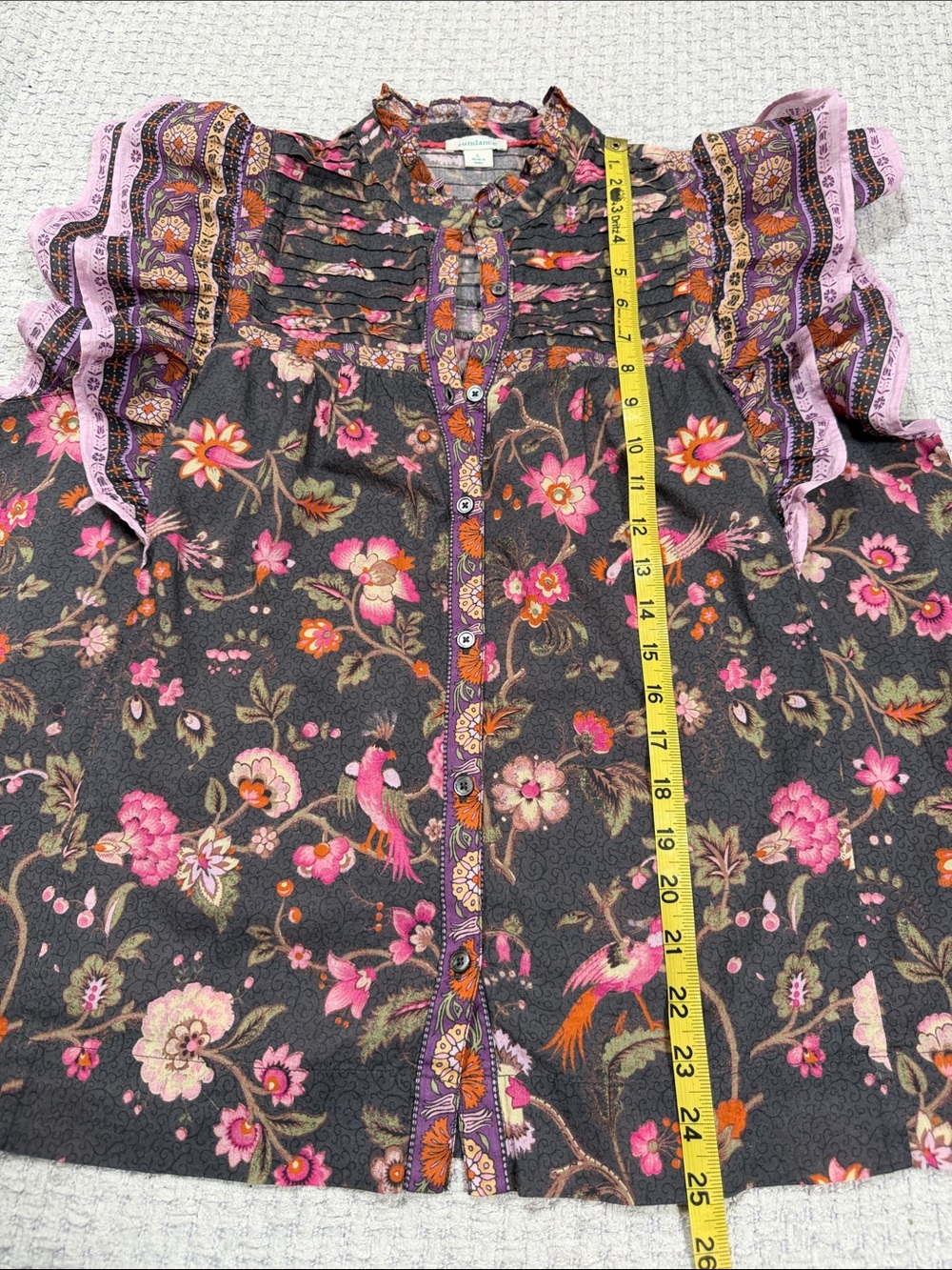 Sundance Marcleine Floral Top Coquette Ruffle Pintuck Boho Cottagecore Large - Picture 13 of 14